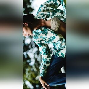 Zara Linen Blend Floral Print Shirt